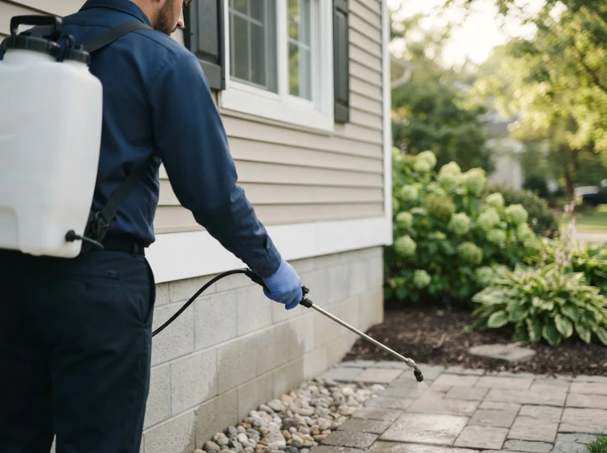 Pest control technician inspecting a home in Downing, WI